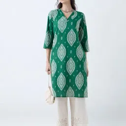 Utsa by Westside Green Printed Cotton Straight Kurta-picture-27