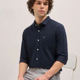 The Bear House Blue Cotton Tailored Fit Solid Formal Shirt-image-93