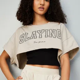 max Women Typography Printed Round Neck Cotton Crop Top-image-72