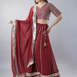Utsav Fashion Striped Embellished Ready to Wear Lehenga With Choli & Dupatta-picture-43