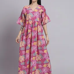 THE SAFFRON SAGA Women Floral Print Flared Sleeve Maxi Dress-image-52