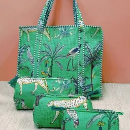 Gulaab Jaipur Unisex Animal Printed Structured Pure Cotton Tote Bag With 3 Pouches-9