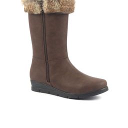 FAUSTO Women High Ankle Side Zipper Winter Classic Fur Wedge Heel Mid Calf Work Boot-image-19