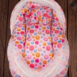 Mittenbooty Mosquito net bedding Jumbo in shining velvet fabric and sparkle net in Smiley print- Pink-16
