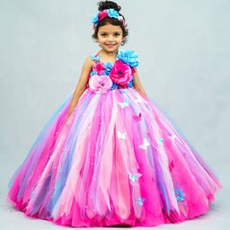Li&Li BOUTIQUE Sleeveless Rosette & Butterfly AppliquePearl Embellished Tutu Ball Gown - Pink & Blue-image-17