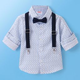 Babyhug Full Sleeves Party Wear Shirt with Bow & Suspender Semi Circle Print - White-picture-3