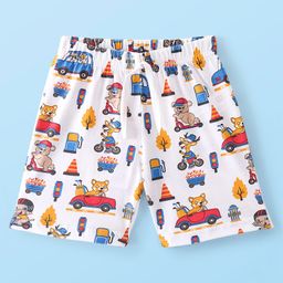 Babyhug Cotton Knit Shorts With Teddy Print - White-image-65