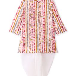 Babyhug 100% Cotton Woven Full Sleeves Floral Printed Kurta Dhoti Set- Off White-image-37
