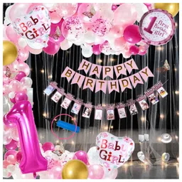 Puchku Premium Happy Birthday Foil balloon Set for first 1st birthday Theme girl kids ( pack of 69  Multicolor)-picture-23