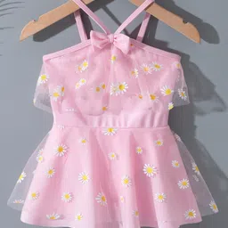 Kookie Kids Sleeveless Frock Swimsuit with Bow Applique Floral Print - Pink-picture-44