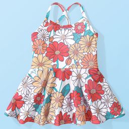 Babyhug Sleeveless Frock Style Swimsuit With Floral Print- Multicolor-image-53