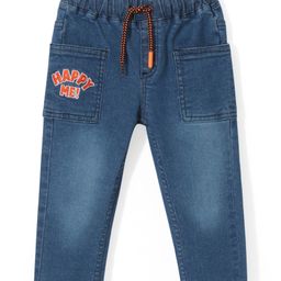 Babyhug Denim Full Length Jeans with Text Embroidery - Blue-image-36