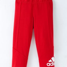 Adidas Kids Knit Full Length Tights with Brand Logo Print - Red-image-35