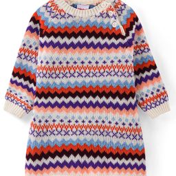 Babyhug Knit Full Sleeves Sweater Dress Aztec Design - Red & Blue-image-22