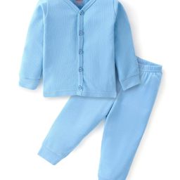 Babyhug Full Sleeves Front Open Solid Thermal Vest & Pant - Blue-image-71