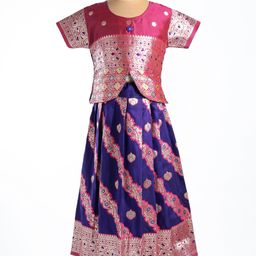 Bhartiya Paridhan Silk Woven Half Sleeves Floral Embroidered Choli Lehenga Set with Lace Detailing - Pink & Purple-image-17