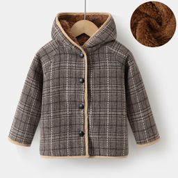 Kookie Kids Full Sleeves Hooded Winter Jacket With Checks -Grey-image-25