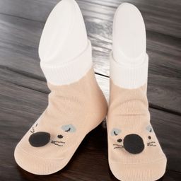 Yellow Bee Cotton Cute Bear Face Designed Socks - Beige-image-94
