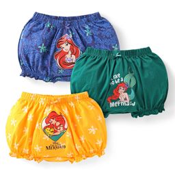 Babyhug Disney Lycra Knit Bloomers with Disney Princess Graphics & Bow Applique Pack of 3 - Yellow Green & Blue-image-28
