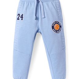 Babyhug Cotton Knit Full Length Lounge Pants with Sports Badge - Blue-image-55