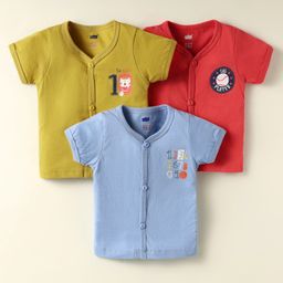 Simply Sinker Knit Half Sleeves Jhablas With Text Print Pack Of 3 - Blue Red & Mustard-image-92