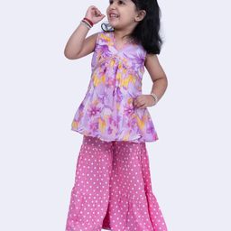 Twisha Sleeveless Floral Printed & Lace Embellished Top With Sharara Set - Mauve & Pink-image-30