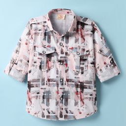 Rikidoos Full Sleeves Abstract Printed Ribbed Shirt - Pink-image-8