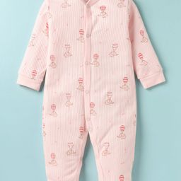 I Bears Interlock Knit Full Sleeves Romper with Elephant Print - Pink-image-25