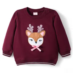 Babyhug Cotton Knit Full Sleeves Sweatshirt With Animal Embroidery & Sequin Detailing - Wine-picture-45