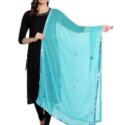 Karthav Fashion Floral Embroidered Mirror Work Chiffon Barfi Dupatta-image-60