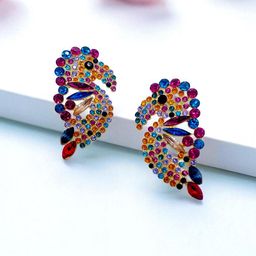 AVANT-GARDE PARIS Gold-Plated Rhinestones Studded Peacock Shaped Studs-image-85
