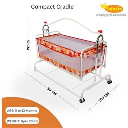Infanto Compact Baby Cradle, Jhula, Palna, Swing - Sturdy Frame, Smooth Swing, Secure Lock, Anti-Skid Pad, Breathable Net, Adjustable Height,STD-ORANGE image 3
