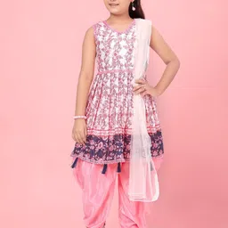 BAESD Girls Floral Printed Regular Pure Silk Kurta with Patiala & With Dupatta-image-71