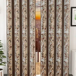 Galaxy Home Decor Brown And Grey 2 Pieces Floral Long Door Curtains-1