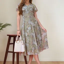 SZN Floral Printed Gathered Empire Ethnic Dress-image-31
