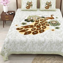 Myntra Elegant Homes Olive Green Floral Pure Cotton 180TC King Bedsheet Set-2.75mX2.25m-image-43