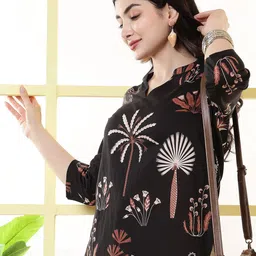KALAMIR Women Floral Printed Mandarin Collar Cotton A-Line Top-picture-49