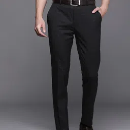 Raymond Men Mid-Rise Slim Fit Checked Formal Trousers-image-3