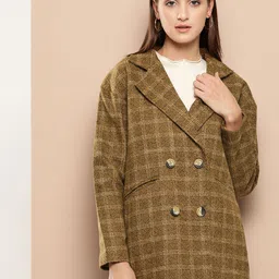 Chemistry Checked Notched Lapel Drop-Shoulder Sleeves Double-Breasted Over Coat-24
