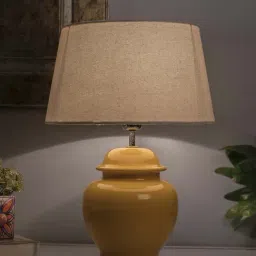 Homesake Yellow Ceramic Table Lamp with Drum Shade (Bulb Included) - Set of 1-44