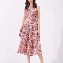 Fablestreet Beige Printed A-Line Dress-image-83