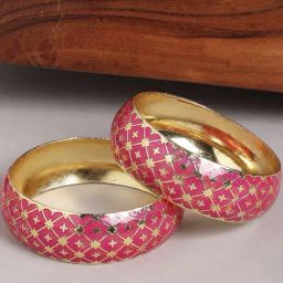 OOMPH Rani Pink Ethnic Kada-Meenakari Floral Design Bangle Set Pack of 2-image-19