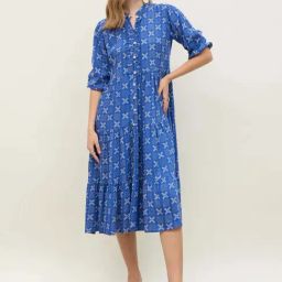 Styli Blue Flare Fit Printed Dress-image-13