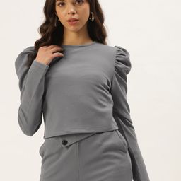 Zastraa Women Grey Solid Puff-Sleeve Regular Top-image-13