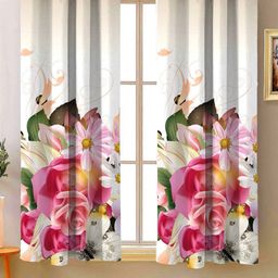 Steve & Anderson Aura White & Olive Green 2 Pieces Floral Printed Window Curtains (5 Feet)-11