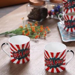 Goodhomes Red & White Bone China Coffee Mugs (350 ml) - Set of 4-9