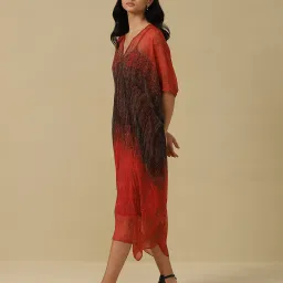 aarke Ritu Kumar Red Printed Kaftan A Line Dress With Camisole image 3
