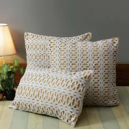 Romee Beige & White Polyester Cushion Covers - Set of 3-3