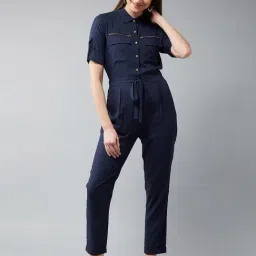 DOLCE CRUDO Navy Tie Up Jumpsuit-image-41