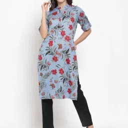 Ayaany Blue Floral Print Cotton Straight Kurti-picture-38